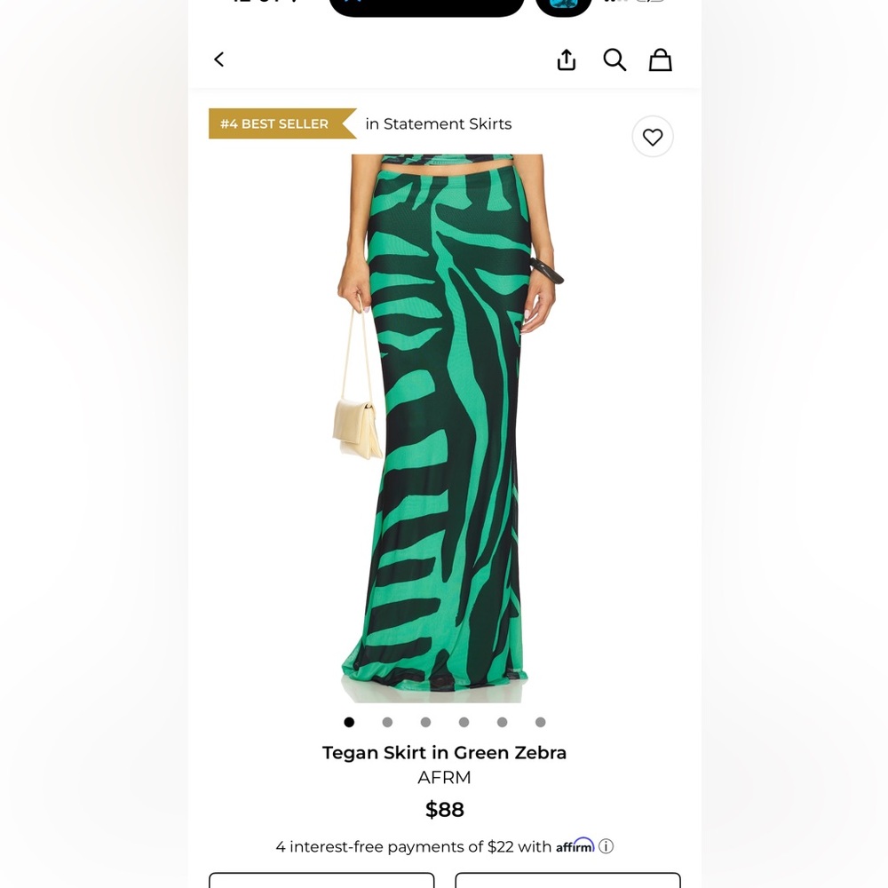 AFRM Vibrant Green Zebra Maxi Skirt